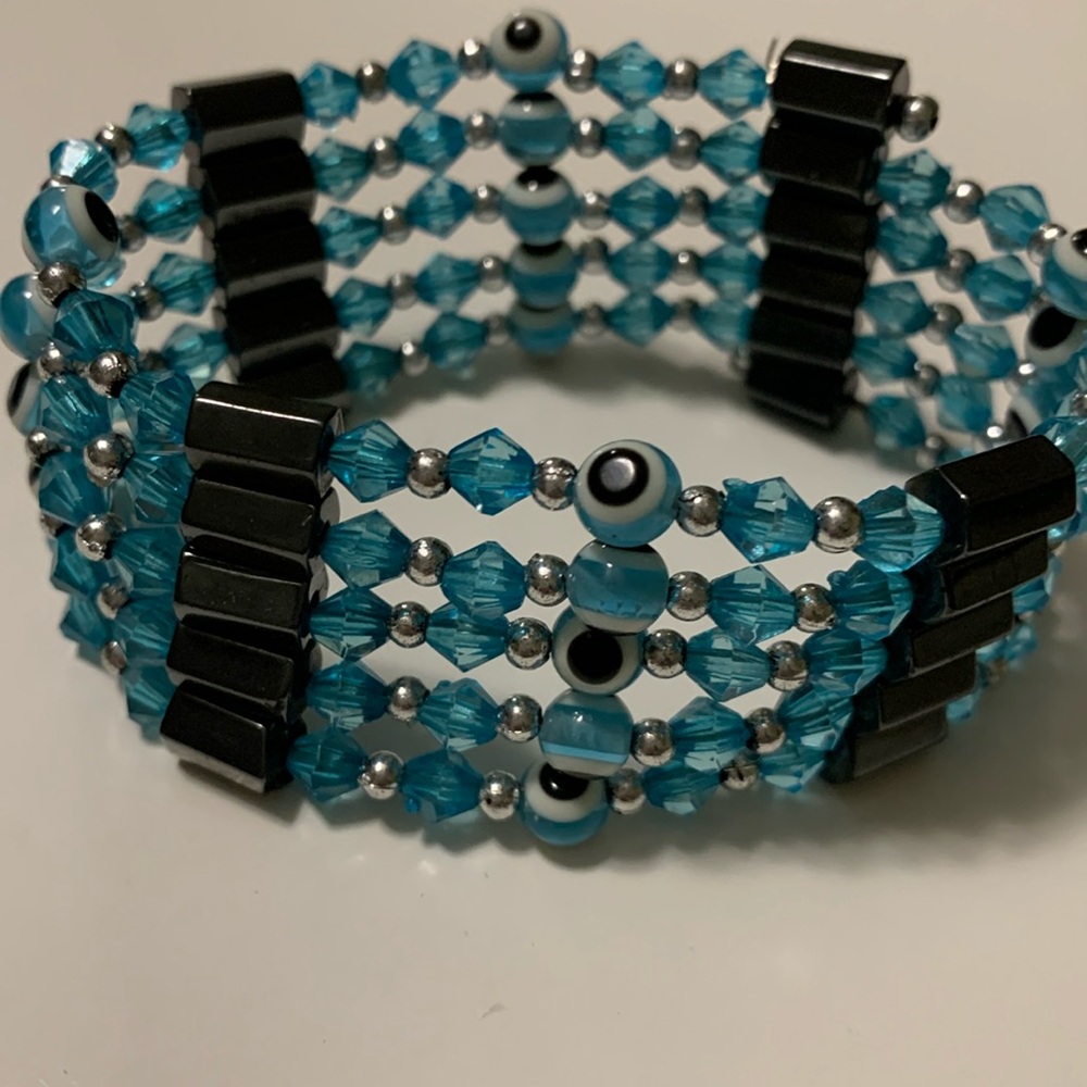 Magnetic hematite wire wrap bracelet necklace anklet evil eye cats eye